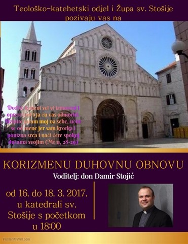 Poziv na Korizmenu duhovnu obnovu - voditelj don Damir Stojić